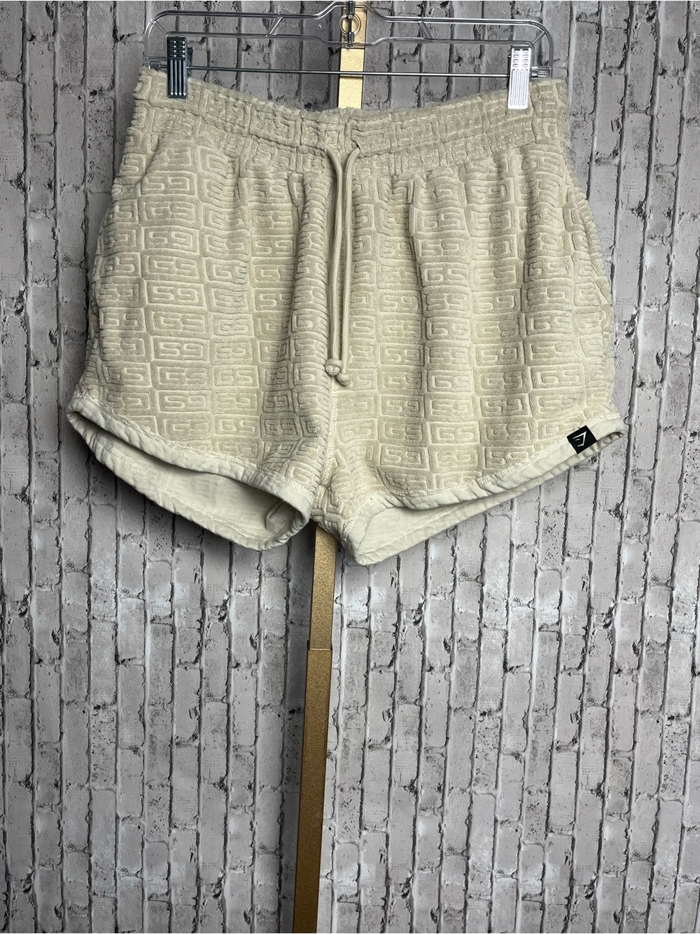 Gymshark Monogram Towel Shorts Medium M Cream Beige Terry Cloth Lounge